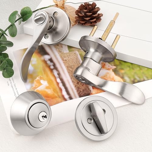 Probrico 4-Pack Door Knobs With Deadbolts Set Satellite Nickel Finish