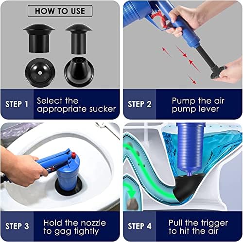 Power Toilet Plunger Set Drain Clog Remover with 4 Sized Suckers