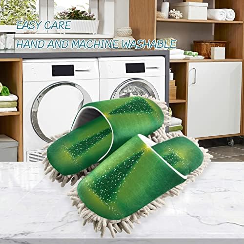 Xigua Microfiber Slippers Green Christmas Tree Washable Mop Shoes