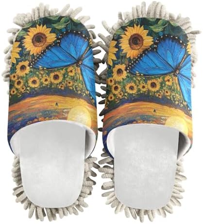 Burbuja Sunflowers Butterfly Design Mop Slippers for Kitchen Living Room