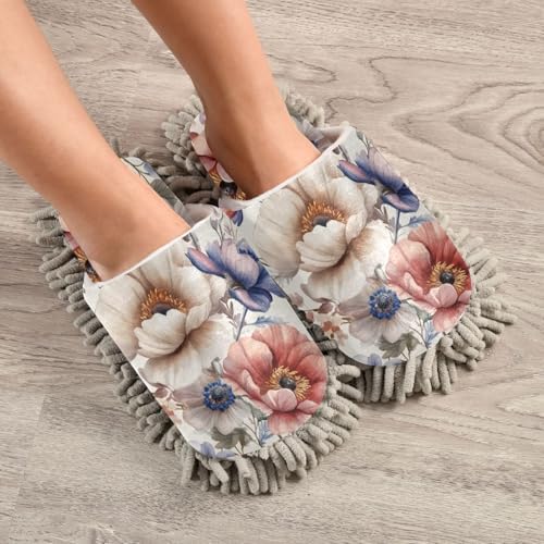 Microfiber Cleaning Slippers with Blooming Flowers Design 1