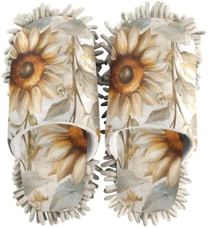 FLildon Microfiber Cleaning Slippers Elegant Sunflowers Soft Washable Mop Shoes for MenWomen