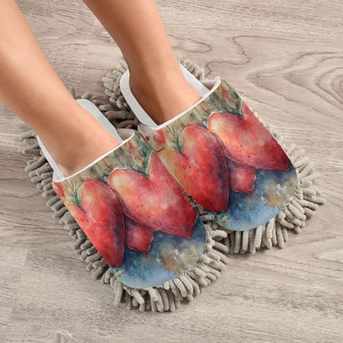 Burbuja Valentine Hearts Mop Slippers - Washable Cleaning Slippers for Home