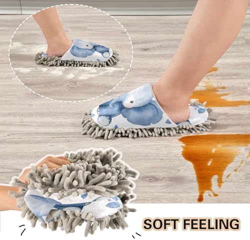 Microfiber Floor Slippers Blue Elephant Size L