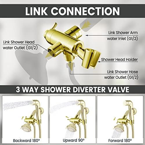 G12 Brass Shower Diverter Valve with Gold Finish for Handheld Fixed Showers