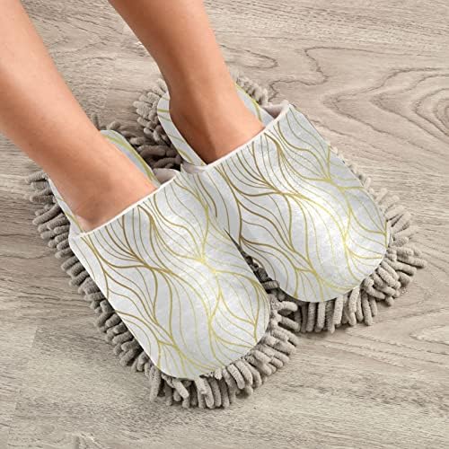 Xigua Microfiber Cleaning Slippers Gold Leaf Jacquard Washable Mop Shoes for MenWomen