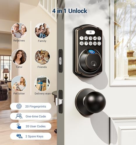 Veise Fingerprint Door Lock - Keyless Entry 4-in-1 Unlock