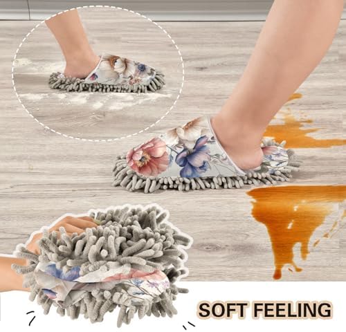 Microfiber Cleaning Slippers with Blooming Flowers Design 1