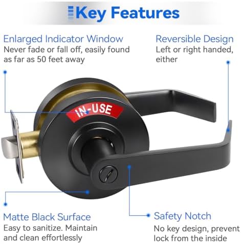 Privacy Indicator Lever Lock Door Handle Black