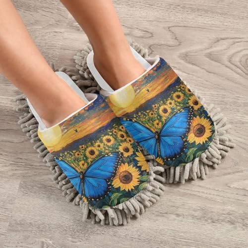 Burbuja Sunflowers Butterfly Design Mop Slippers for Kitchen Living Room