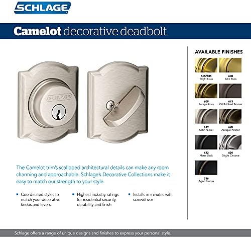 Enhanced Security Deadbolt with Camelot Trim for Home Use