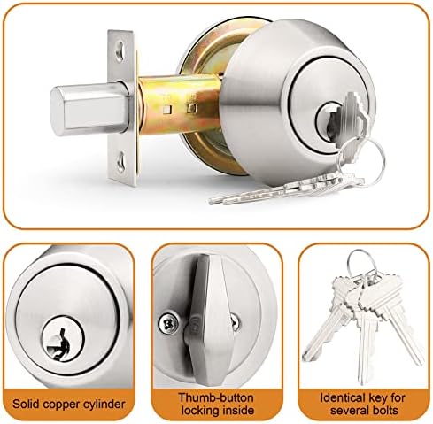 Probrico Deadbolt - 2-Pack Keyed Alike Door Hardware Brushed Nickel
