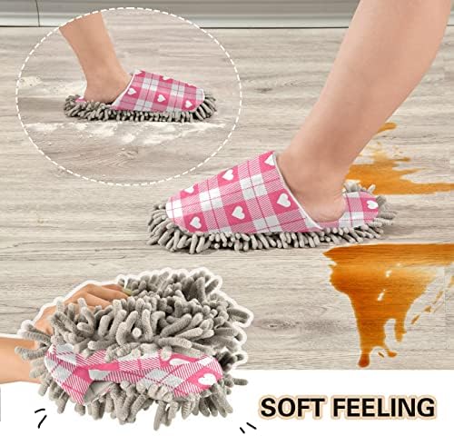 Xigua Valentines Day Heart Plaid Microfiber Slippers Clean House