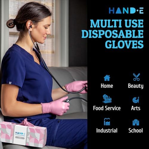 Hand-E Touch Pink Nitrile Gloves