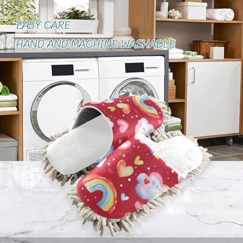 Burbuja Valentine Rainbows Mop Slippers - Quick-Clean Washable No-Mess Unisex Design