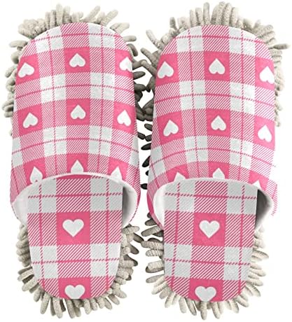 Xigua Valentines Day Heart Plaid Microfiber Slippers Clean House
