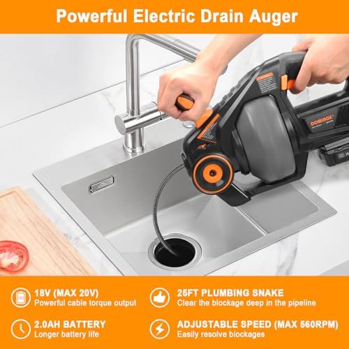 DominoX Effortlessly Powerful 25FT Electric Drain Auger