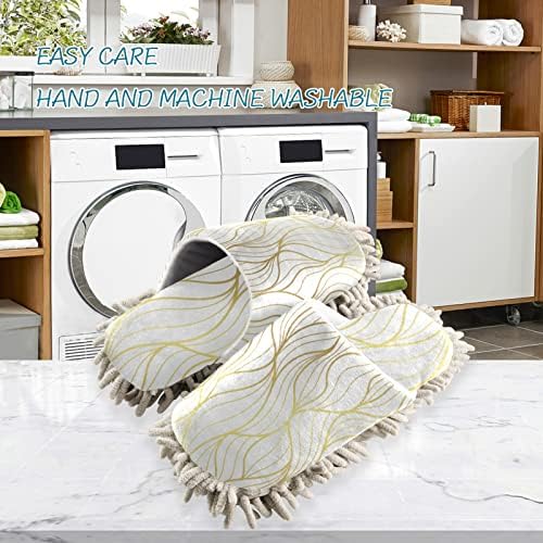 Xigua Microfiber Cleaning Slippers Gold Leaf Jacquard Washable Mop Shoes for MenWomen