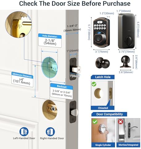 Veise Fingerprint Door Lock - Keyless Entry 4-in-1 Unlock