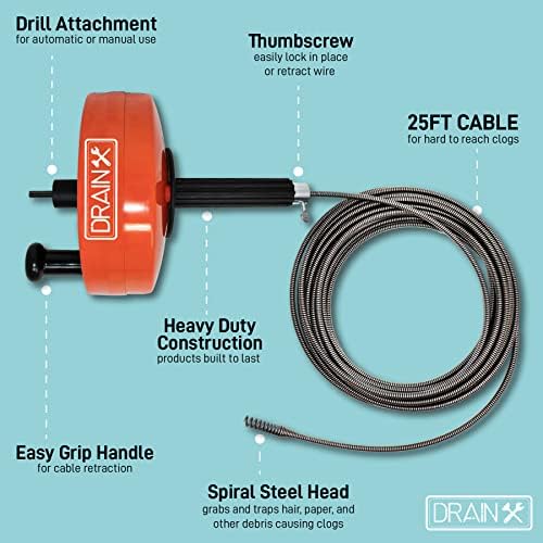 DrainX Power Pro 25-FT Steel Auger for Plumbing Excellence