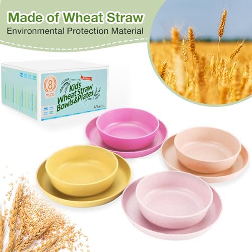 Unbreakable Kids Lunchbox Set with Wooden Wheat Straw Plates and Bowls