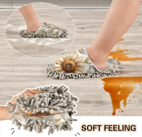 FLildon Microfiber Cleaning Slippers Elegant Sunflowers Soft Washable Mop Shoes for MenWomen