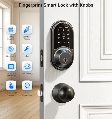 Smart Front Door Lock Set with fingerprint entry Matte Black