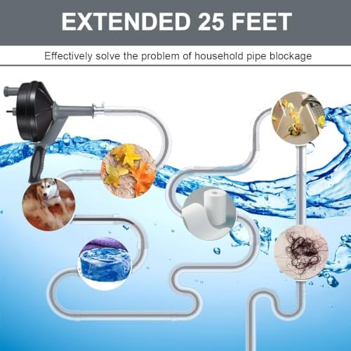 Professional Drain Auger 25FT Steel Clog Remover with Gloves Kitchen Bathroom Shower Sink