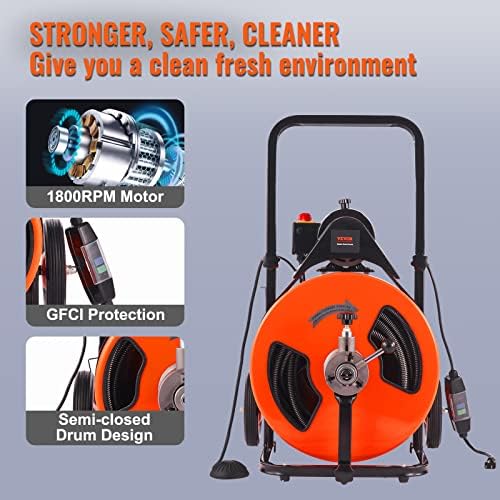 VEVOR 100FT 34 Auger with Cutter for Clogs