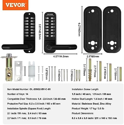 VEVOR Mechanical Keyless Entry Door Lock Outdoor Door Lock Set