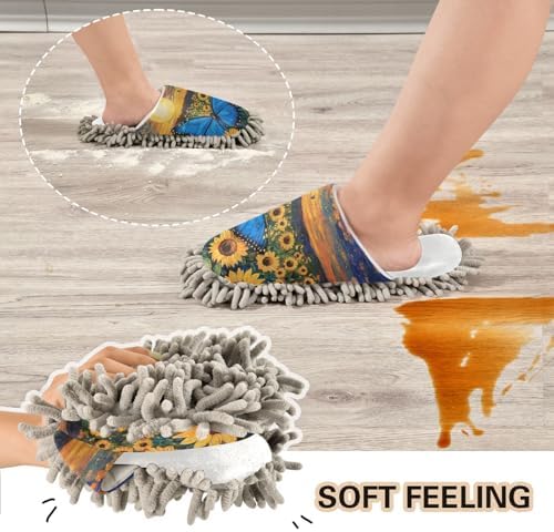 Burbuja Sunflowers Butterfly Design Mop Slippers for Kitchen Living Room
