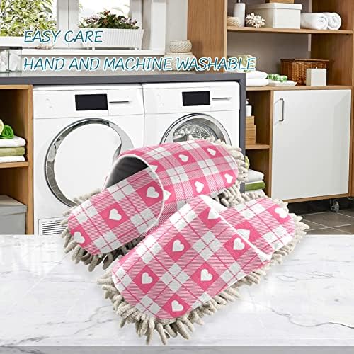 Xigua Valentines Day Heart Plaid Microfiber Slippers Clean House