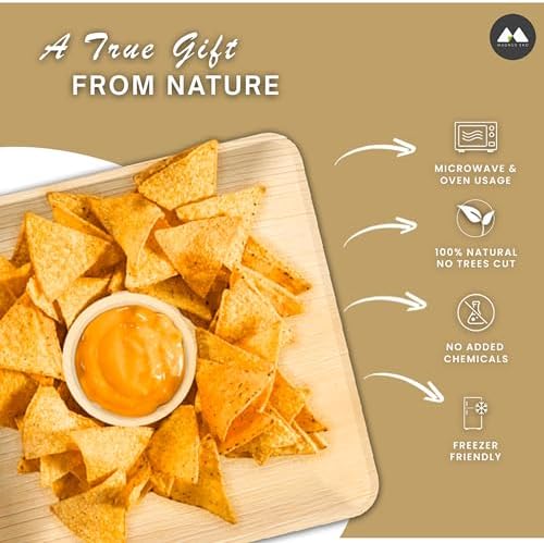 Natural Bamboo Disposable Plates Eco-Friendly 10x10 inch 50 Pack
