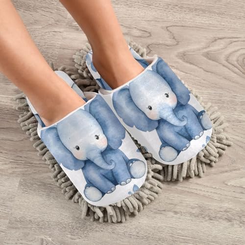 Microfiber Floor Slippers Blue Elephant Size L