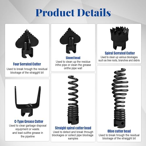 7Pcs Drain Cleaner Cutter Head Set for 16mm Pipe