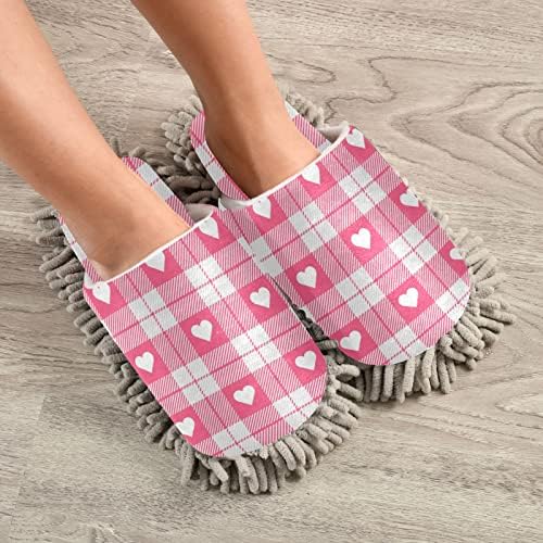 Xigua Valentines Day Heart Plaid Microfiber Slippers Clean House