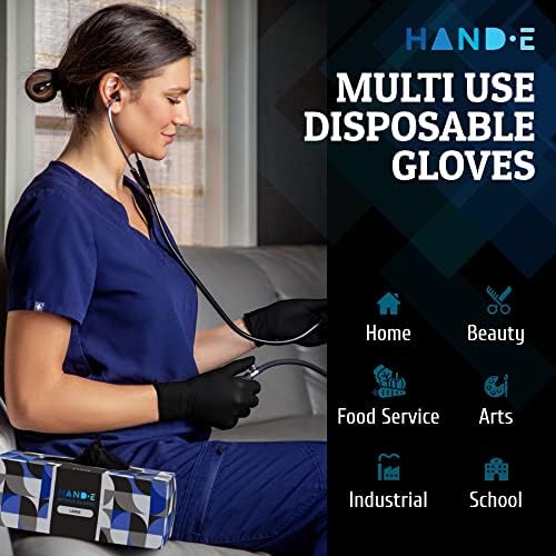 Hand-E Touch Black Nitrile Gloves Large 50 Count