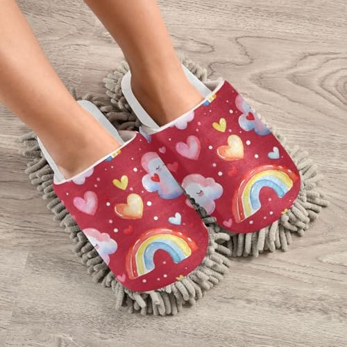 Burbuja Valentine Rainbows Mop Slippers - Quick-Clean Washable No-Mess Unisex Design
