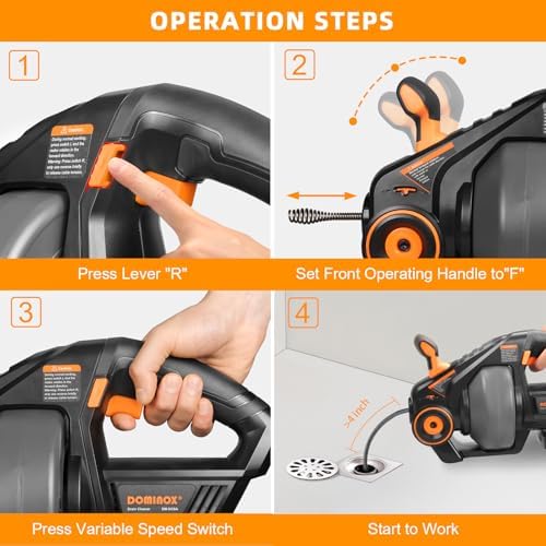 DominoX Effortlessly Powerful 25FT Electric Drain Auger