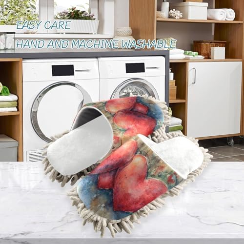 Burbuja Valentine Hearts Mop Slippers - Washable Cleaning Slippers for Home