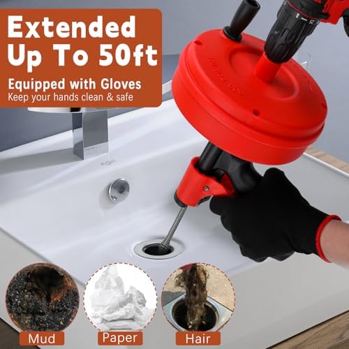 45FT Plus 10-in-1 Drain Snake Auger for Kitchen Bathroom Cleaning