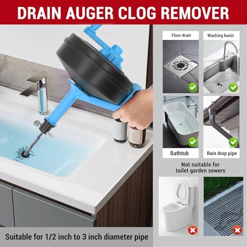 convenient two modes manganese steel spring 50 ft pipe clog remover