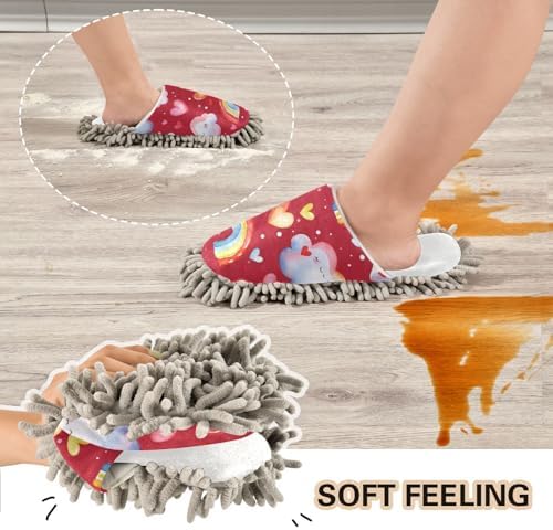 Burbuja Valentine Rainbows Mop Slippers - Quick-Clean Washable No-Mess Unisex Design