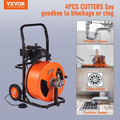 VEVOR 100FT 34 Auger with Cutter for Clogs
