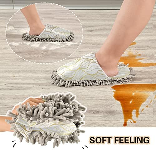 Xigua Microfiber Cleaning Slippers Gold Leaf Jacquard Washable Mop Shoes for MenWomen