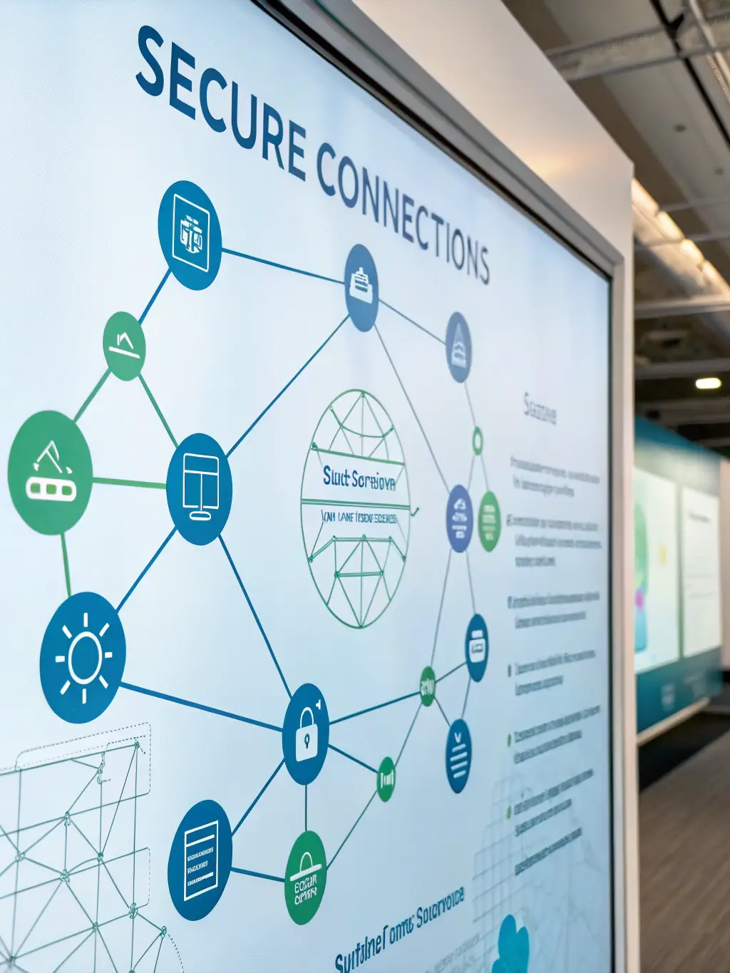 A digital illustration of a secure network with interconnected nodes, symbolizing cybersecurity and data protection, used to highlight CogniSynth's commitment to secure IT solutions.